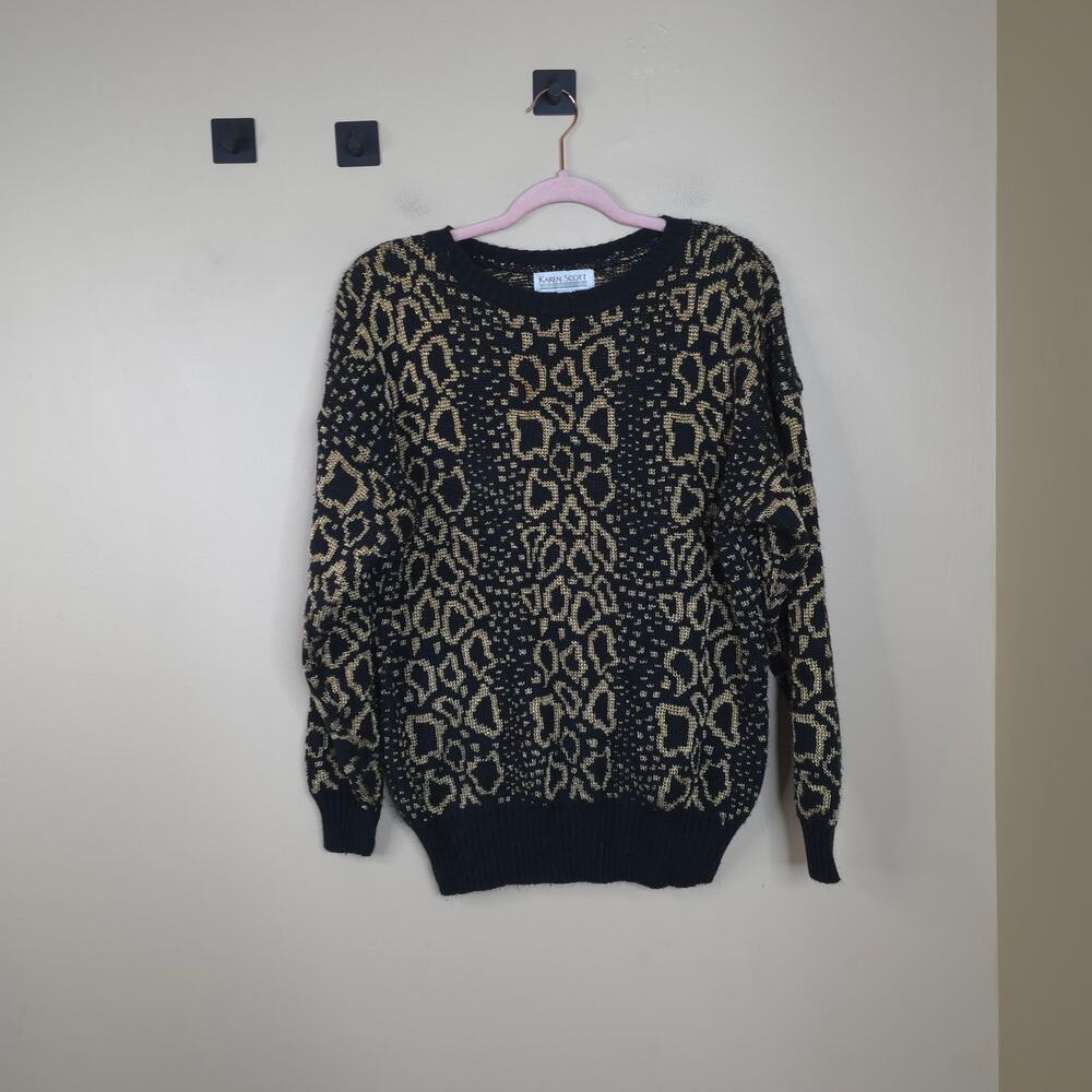 Vintage Karen Scott Long Sleeve Chunky Leopard Sweater in Black/Gold Size M